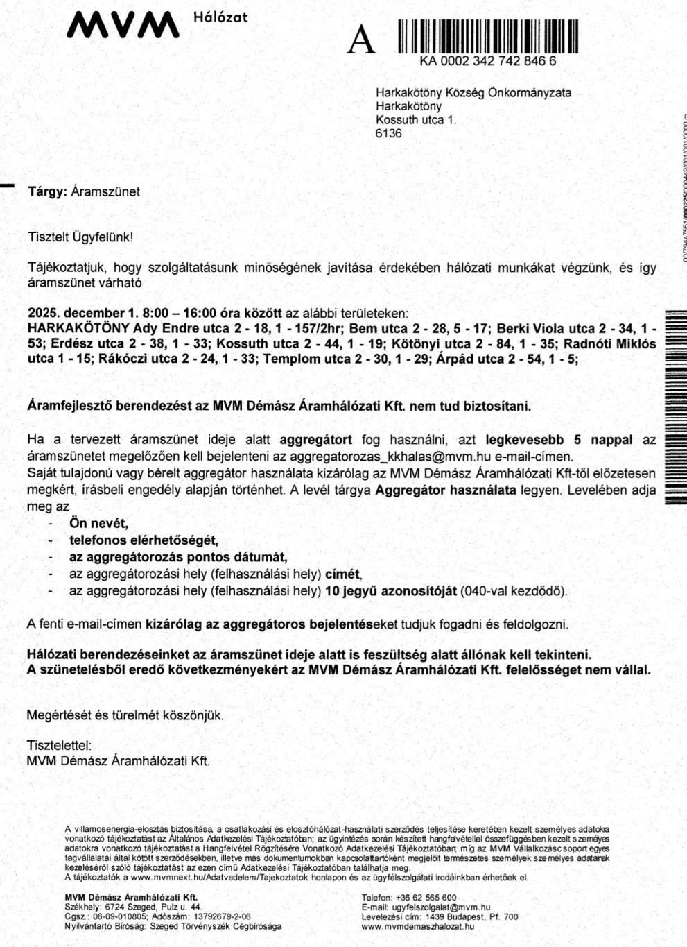posta aramszunet